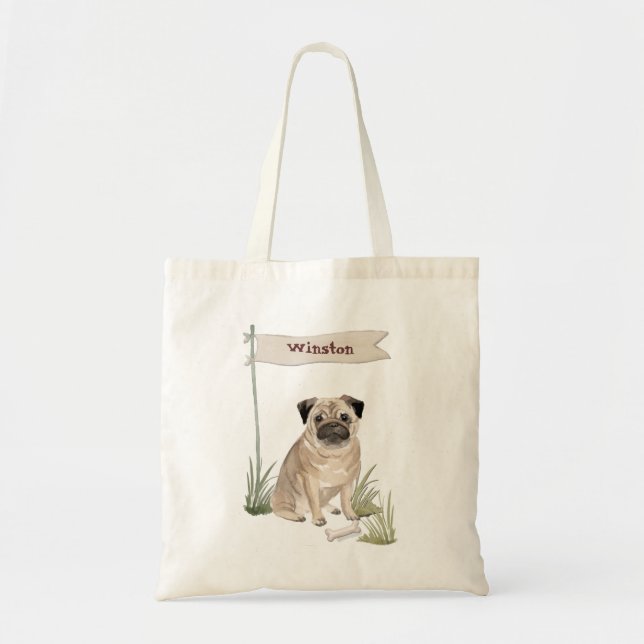 Tote Bag Nom personnalisé Carlin animal de compagnie chien (Devant)