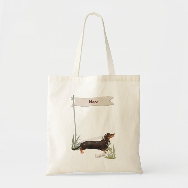 Tote Bag Nom personnalisé Chien de compagnie noir et tan Da (Devant)