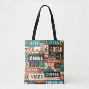 Tote Bag Nom personnalisé Citations de café coloré