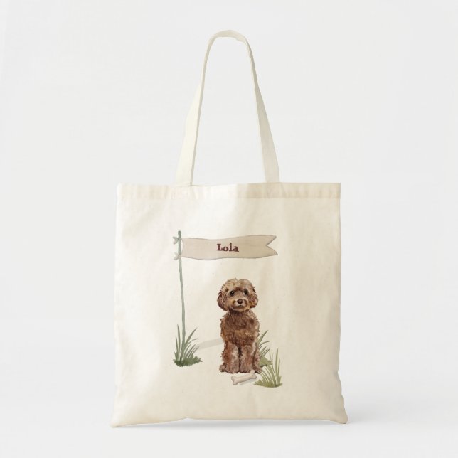 Tote Bag Nom personnalisé Cockapoo Brown chien animal de co (Devant)