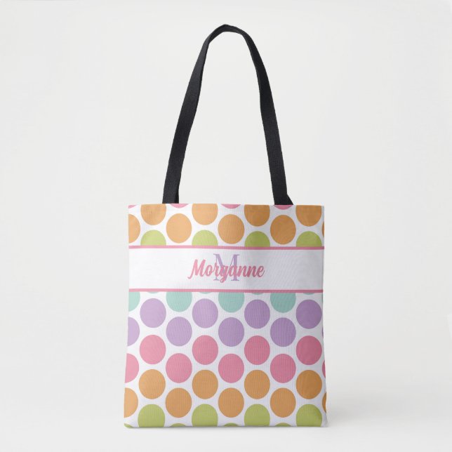 Tote Bag Nom personnalisé Colorant Pastel Dot Motif (Devant)