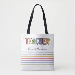 Tote Bag Nom personnalisé Colorful Enseignant Appréciation
