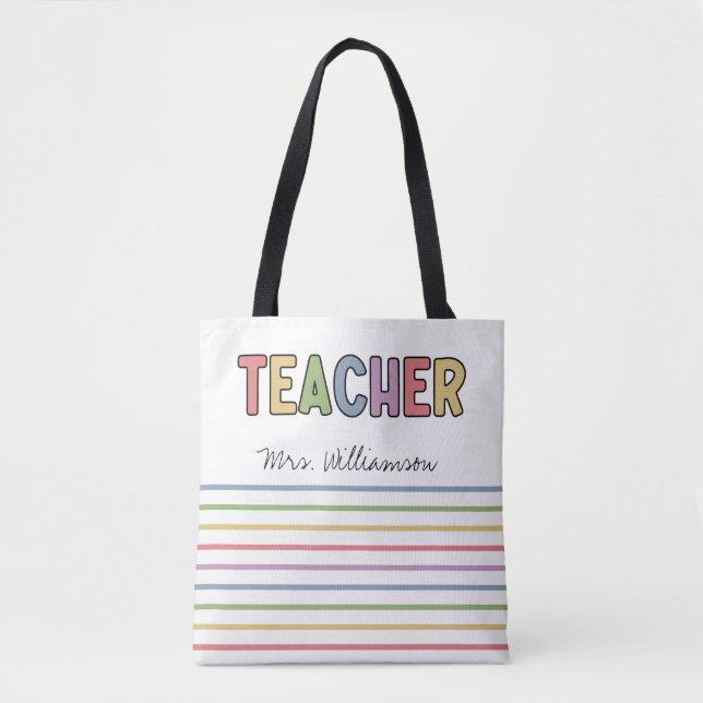 Tote Bag Nom personnalisé Colorful Enseignant Appréciation  (Devant)