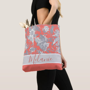 Tote Bag Nom personnalisé Coral Pink Passion Flowers
