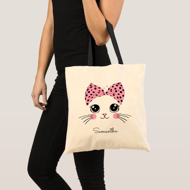 Tote Bag Nom personnalisé Cute face de chat (Devant (produit))