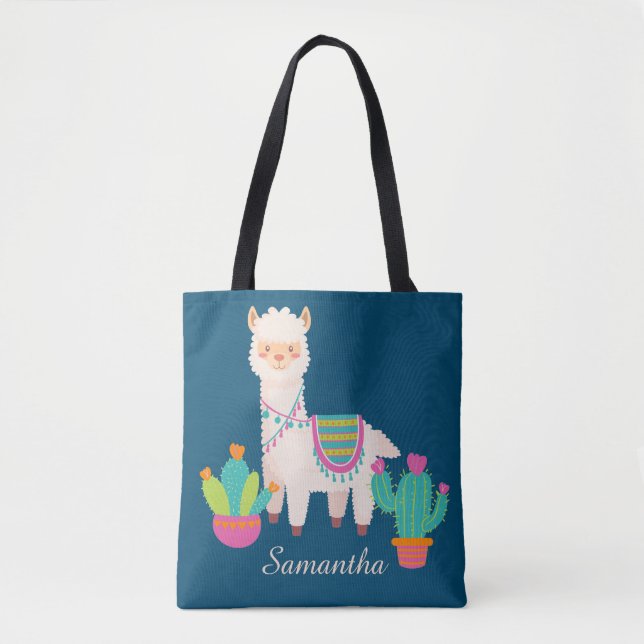 Tote Bag Nom personnalisé Cute Llama (Devant)