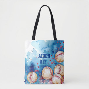 Tote Bag Nom personnalisé de base-ball aquarelle