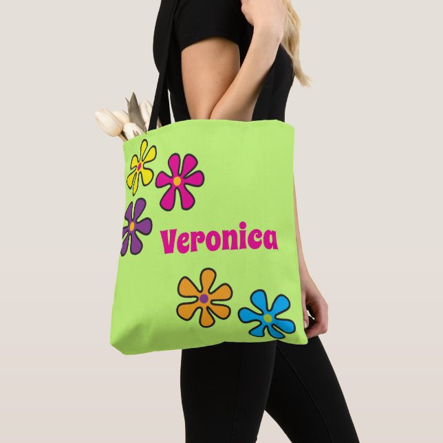 Tote Bag Nom personnalisé de la fleur Hippie super (De près)