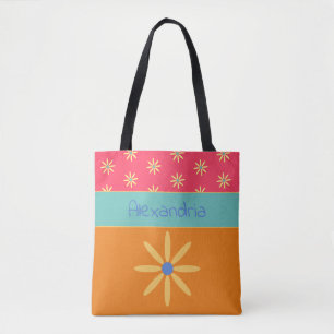 Tote Bag Nom personnalisé de la fleur rétro