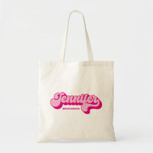Tote Bag Nom personnalisé de la mariée rose vif de style ré