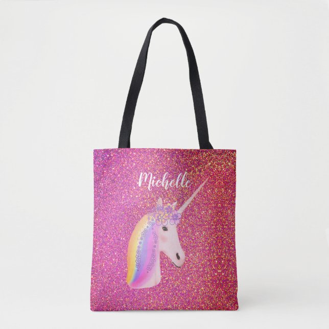 Tote Bag Nom personnalisé de la Parties scintillant rose mi (Devant)