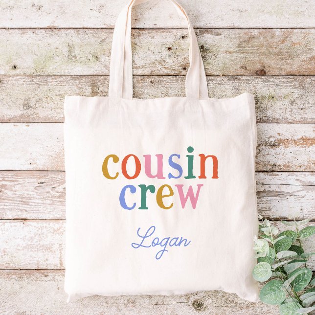 Tote Bag Nom personnalisé de l'équipage du cousin coloré (Créateur téléchargé)