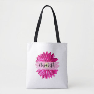 Tote Bag Nom personnalisé de marguerite rose-chaud