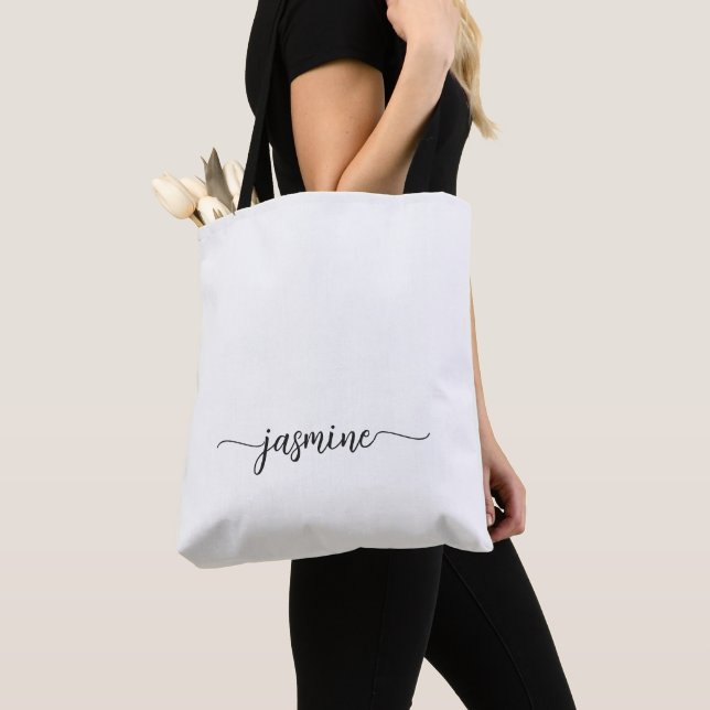 Tote Bag Nom personnalisé de monogramme simple blanc fémini (De près)