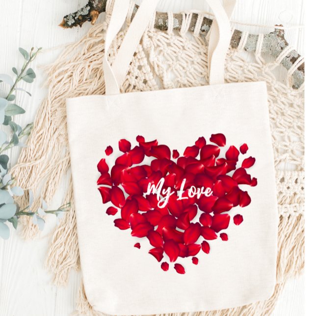 Tote Bag Nom personnalisé de Valentine Pétales Roses en for (Créateur téléchargé)