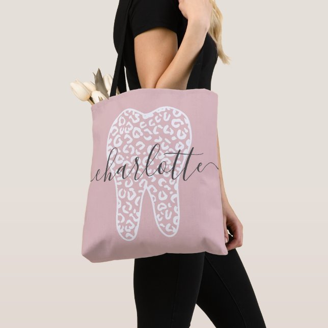 Tote Bag Nom personnalisé Dental Empreinte de léopard Doth  (De près)