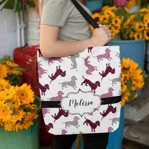 Tote Bag Nom personnalisé des Dachshunds Damask mous