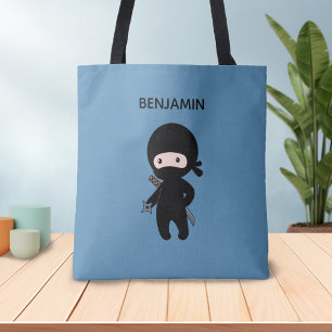 Tote Bag Nom personnalisé du minuscule Ninja sur bleu