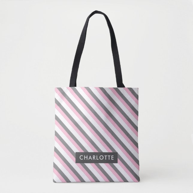 Tote Bag Nom personnalisé du motif de bandes diagonales mig (Devant)