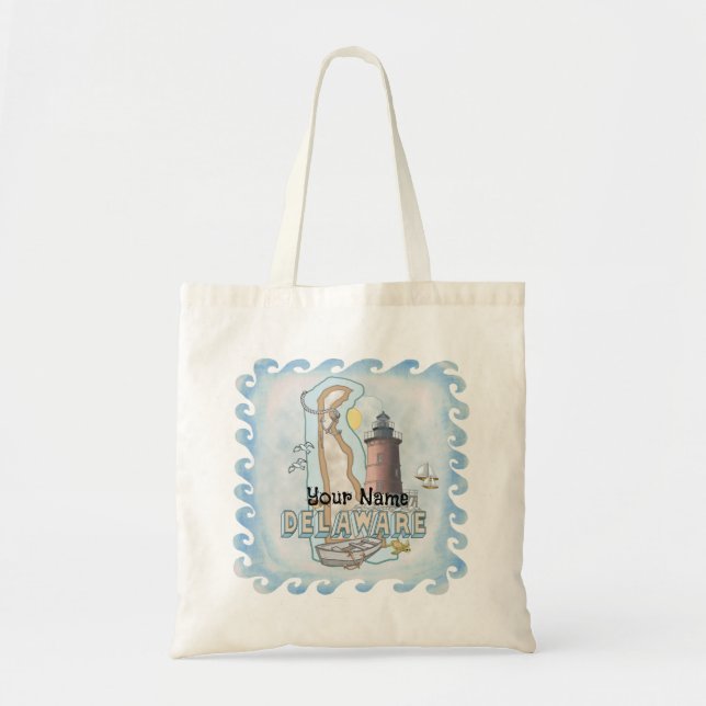 Tote Bag Nom personnalisé du phare Delaware (Devant)