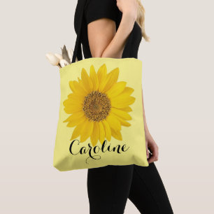 Tote Bag Nom personnalisé du tournesol jaune unique