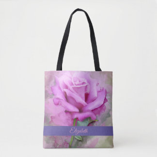 Tote Bag Nom personnalisé d'un bel Rose pourpre Aquarelle f
