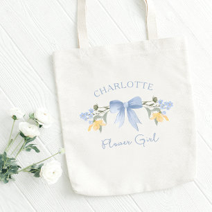 Tote Bag Nom personnalisé Dusty Blue Cute Bow Flower Girl