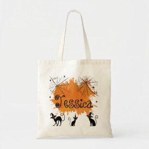 Tote Bag Nom personnalisé Éffrayant Black Cat Witder Web Sp
