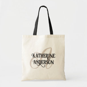 Tote Bag Nom personnalisé élégant et noir et gris initial