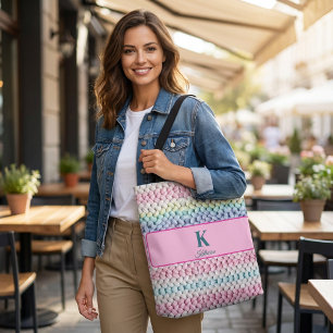 Tote Bag Nom personnalisé en tricot pastel épais Monogramme