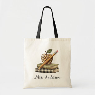 Tote Bag Nom personnalisé Enseignant Apple Livre Crayon