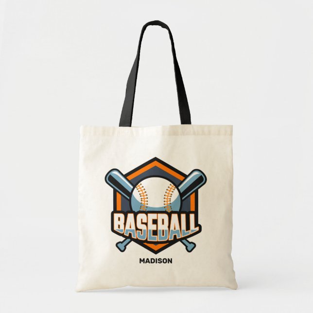 Tote Bag Nom personnalisé et base-ball couleur (Devant)