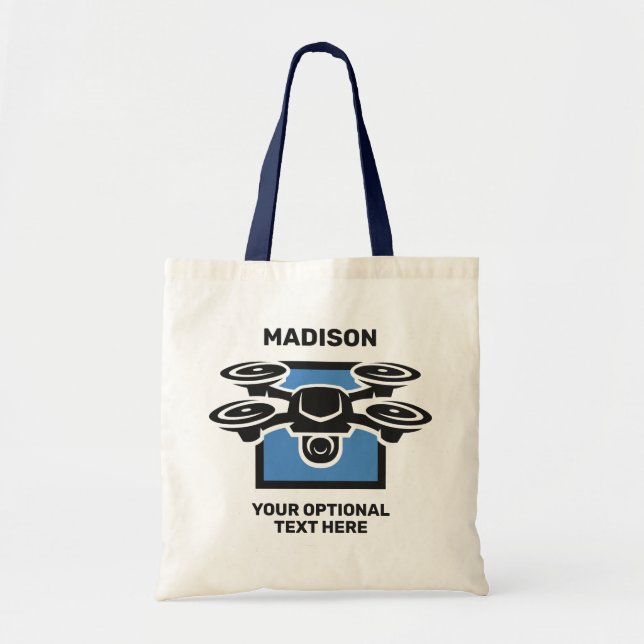 Tote Bag Nom personnalisé et drone de texte (Devant)