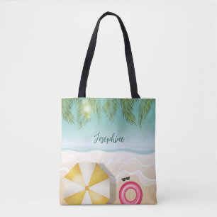 Tote Bag Nom personnalisé et feuilles de palmier de plage t