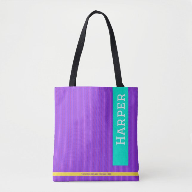 Tote Bag Nom personnalisé et monogramme tendance violet (Devant)