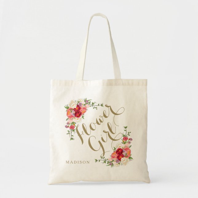 Tote Bag Nom personnalisé fleur personnalisée fille cadeau  (Devant)