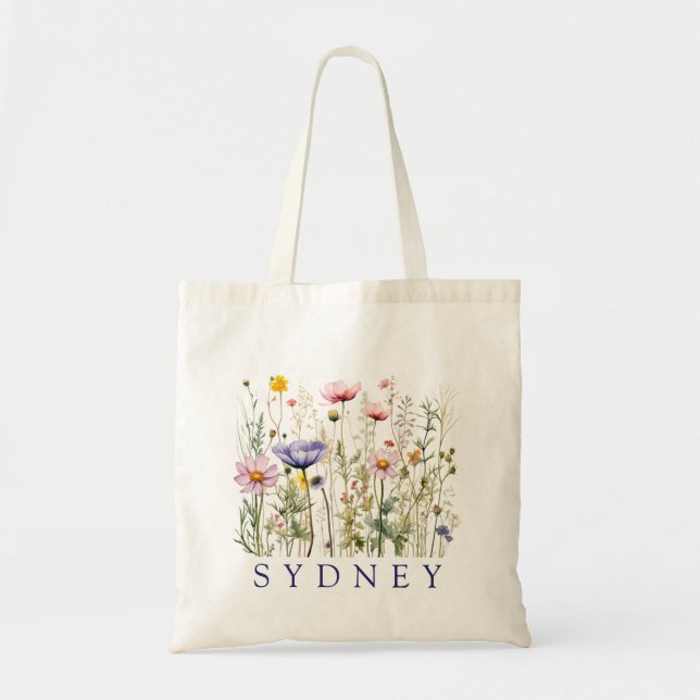 Tote Bag Nom personnalisé fleur sauvage (Devant)