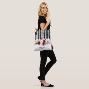 Tote Bag nom personnalisé fleurs bordeaux notes musique pia
