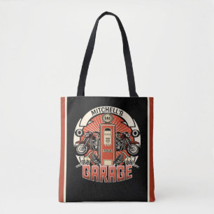 Tote Bag Nom personnalisé Garage moto moto pompe à gaz rétr