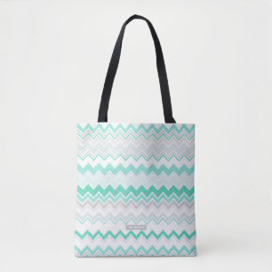 Tote Bag Nom personnalisé Green Ikat Chevron Motif