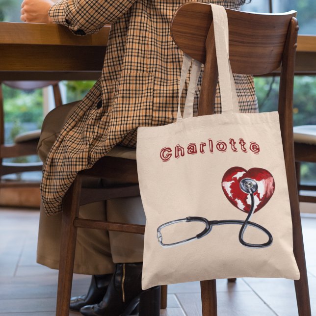 Tote Bag Nom personnalisé Infirmière Stethoscope Médicale C (Créateur téléchargé)