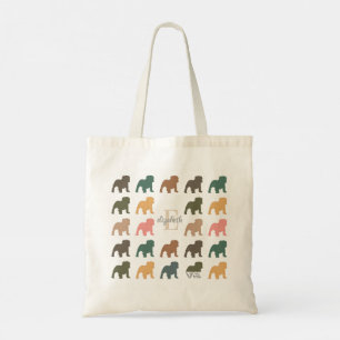 Tote Bag Nom personnalisé initial Bulldog Rétro Floral Vint
