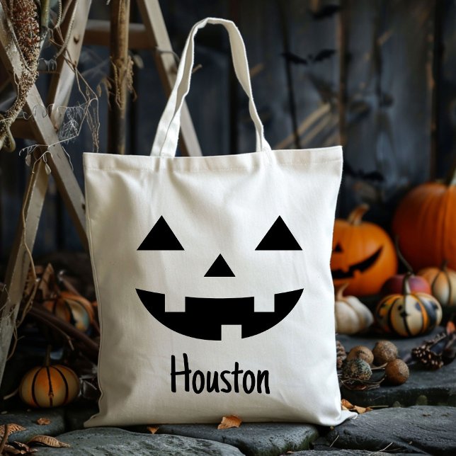 Tote Bag Nom Personnalisé Jack-o'-lantern Citrouille Tri Ou (Créateur téléchargé)