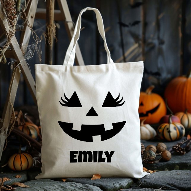 Tote Bag Nom Personnalisé Jack-o'-lantern Citrouille Tri Ou (Créateur téléchargé)
