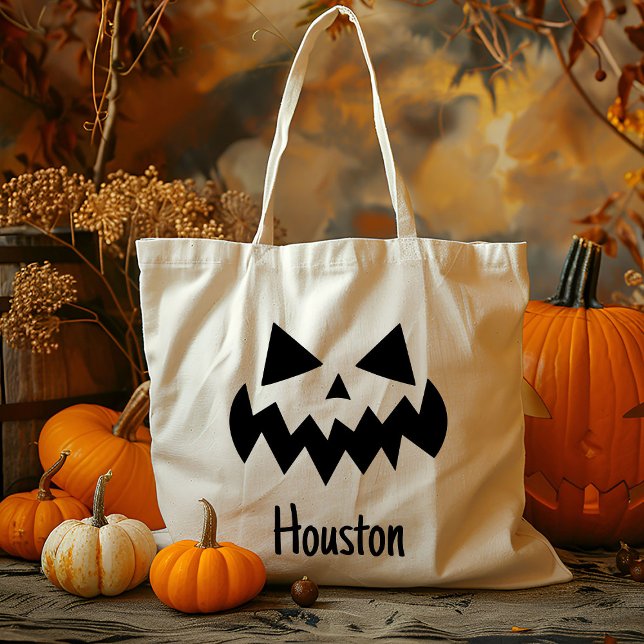 Tote Bag Nom Personnalisé Jack-o'-lantern Citrouille Tri Ou (Créateur téléchargé)
