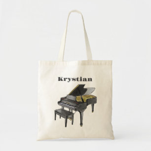Tote Bag Nom personnalisé Leçon de piano à queue élégante a