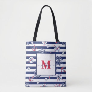 Tote Bag Nom personnalisé Marine bleu et blanc