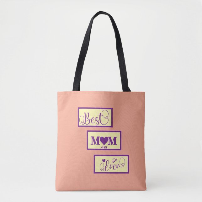 Tote Bag Nom personnalisé meilleur maman jamais pINK ROSE (Devant)