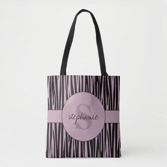 Tote Bag Nom personnalisé Monogramme Zebra stripes motif (Devant)