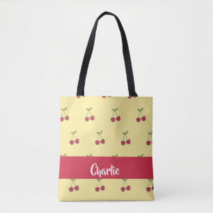 Tote Bag Nom personnalisé motif de cerises rouges
